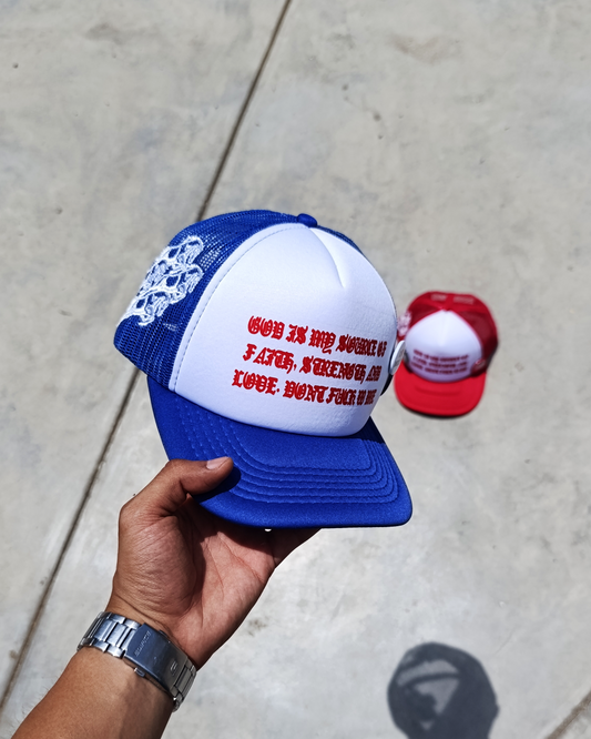 GOD IS MY SOURCE Trucker Azul y Blanco - ESTABLO HAT CLUB
